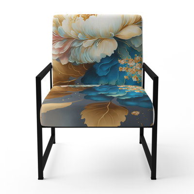 Vibrant Floral Bunch II - Chaise rembourrée de style campagnard avec accoudoirs rustiques