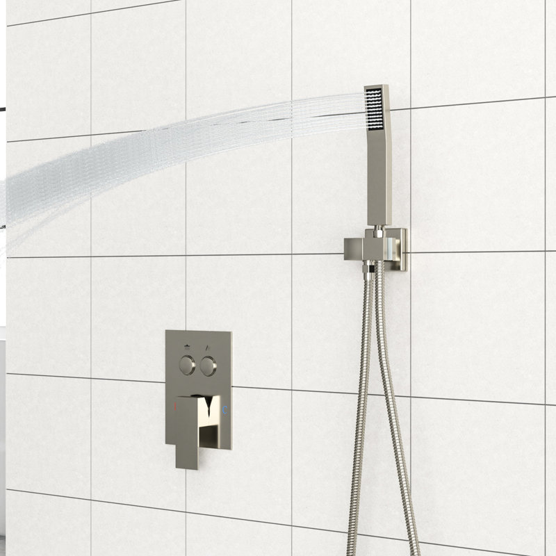 10 Inch Square Shower With Dual - Brushed Nickel, Valve, Rainfall And Handheld Shower, Easy Fit System Head &, Brushed Nickel