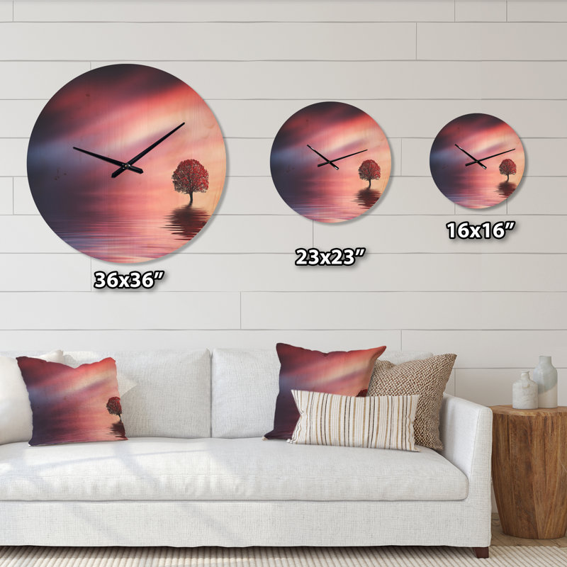 Horloge murale étonnant arbre solitaire avec oiseaux, Moyen