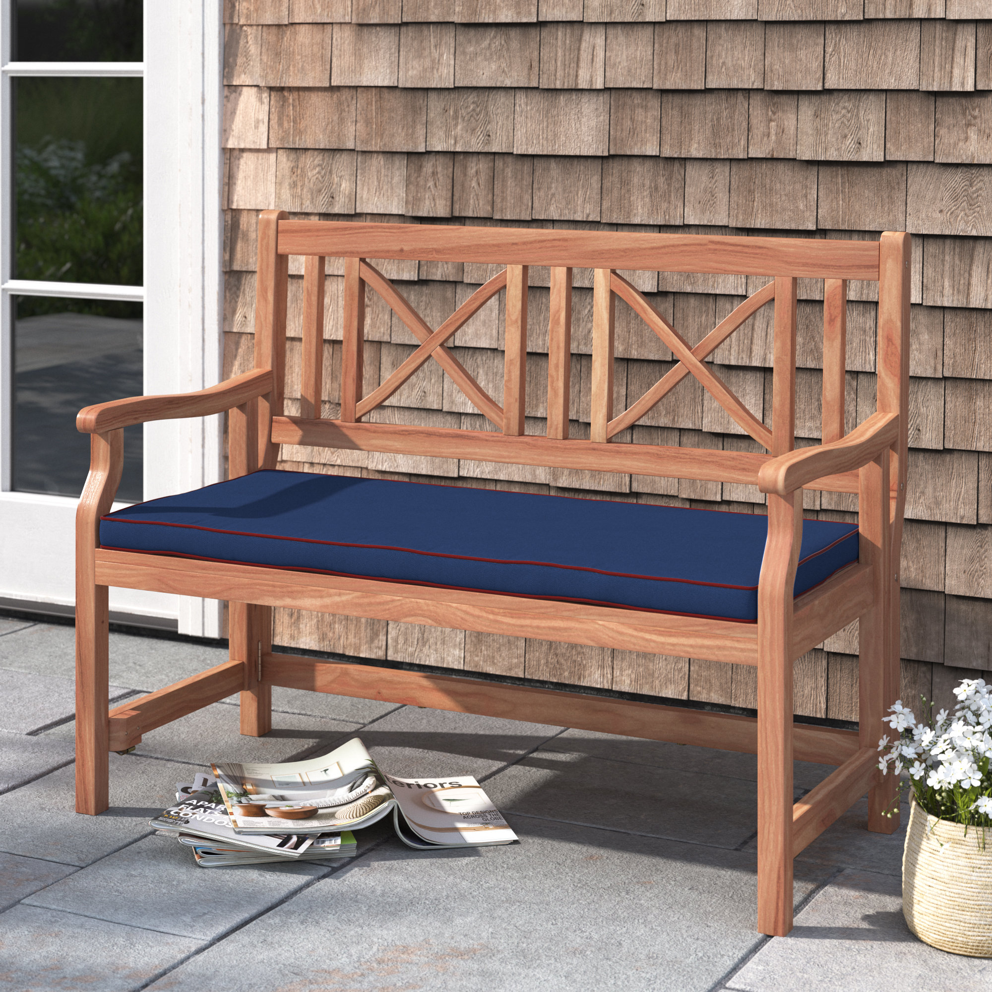 Sunbrella Outdoor Bench Cushion, Canvas Navy Sunbrella® Canvas, 2" H x 40" W x 17" D