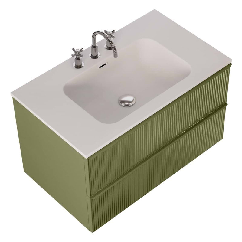 Astor 42" Single Vanity With Integrated White Solid Surfacetop, Olive Green, 36"