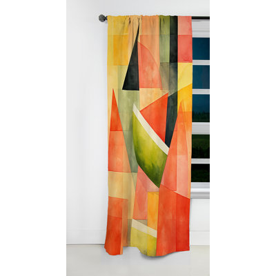 Abstract Curtain Panel, Red Watermelon Pattern Blackout Decor - Red Geometric Watermelon Pattern I