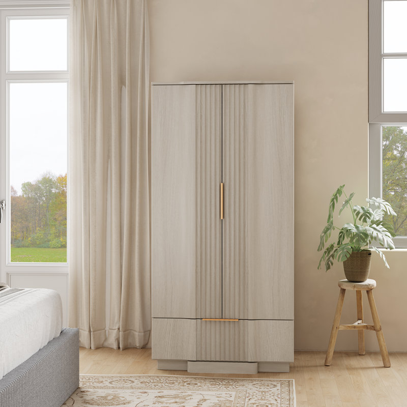 Armoire à panneau cannelée Designer Modern, Beige