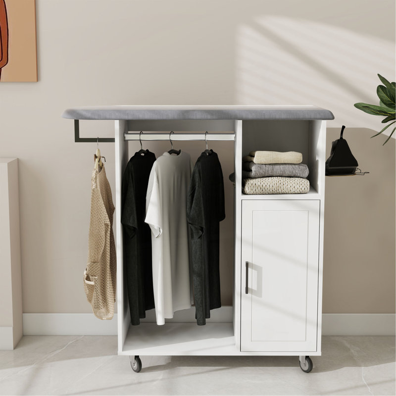 Chariot à repasser avec planche à repasser roulante, armoire à repasser polyvalente avec roues, solution de repassage compacte pour la salle de lavage, la chambre à coucher, le vestiaire