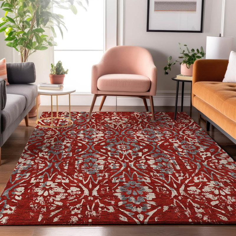 Premium Machine Washable Prisco Red Rug, Rectangle 2'6" x 3'10"