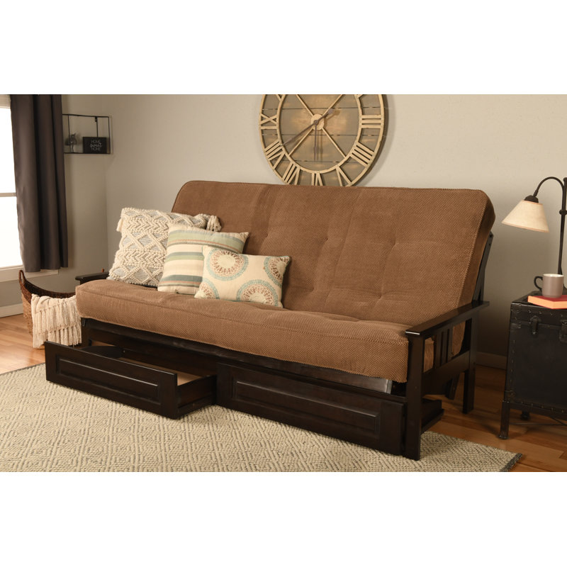 Stratford 86" Queen Futon and Mattress with Drawer set, Espresso, Marmont Mocha , Innerspring