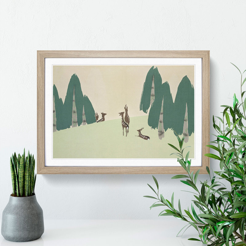 Deer by Kamisaka Sekka - Picture Frame Painting, 48cm H x 65cm W x 2cm D, Oak Framed