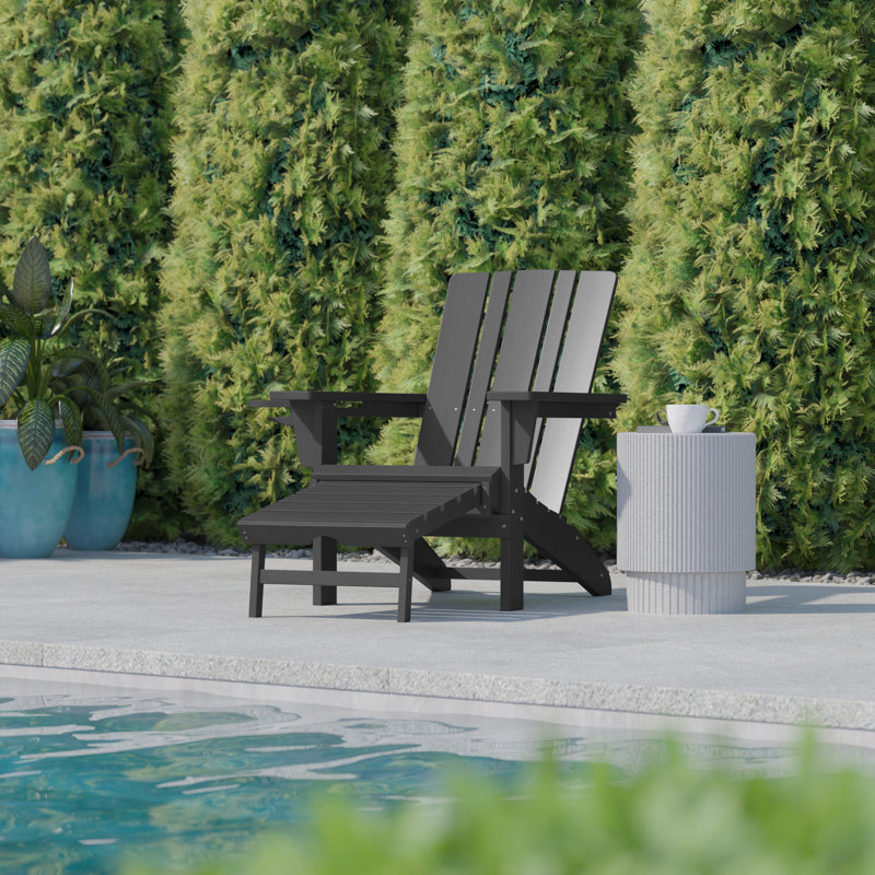 Avir Commercial All-Weather Adirondack Chair with Pullout Ottoman & Cupholder, Gray