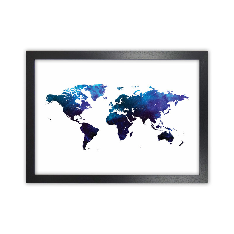 Galaxy World Map - Print, 46cm H x 34cm W x 3cm D, Black Framed