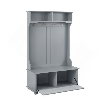 Modern Classic Hall Tree With Shoe Rack Bench And Coat Hooks For Hanging Storage, Entryway Bench With Open Shelves And Shoe Cabinets 40.16"W*18.58"D*64.17"H