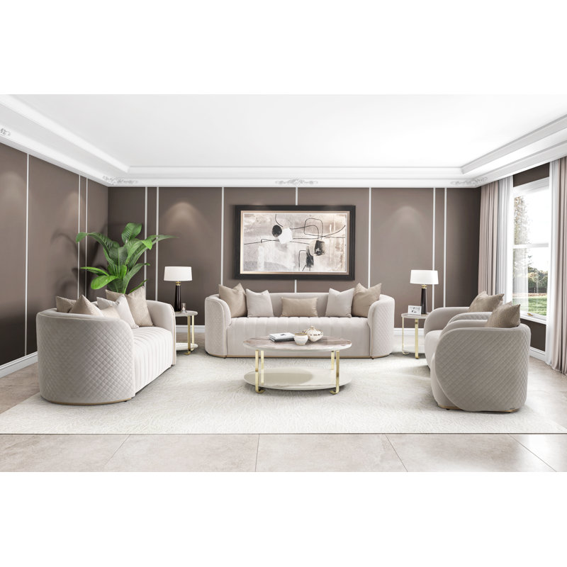 Ariana 83'' Velvet Round Arm Loveseat, Beige, 31" H x 83" W x 35" D