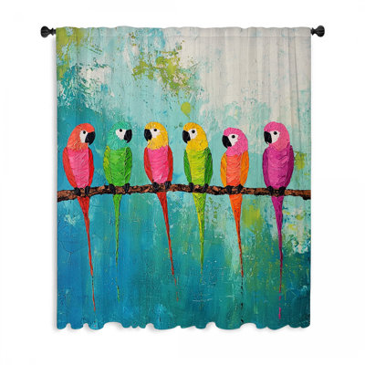 Parrots Window Curtains, Animal Blockout & Sheer Curtains - 1 Panel
