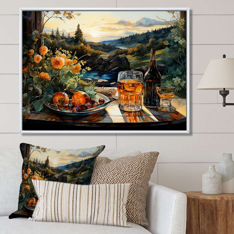 Repas de pique-nique, charme sur toile, Cadre naturel flottant, H 34 po x l 44 po x P 1,5 po