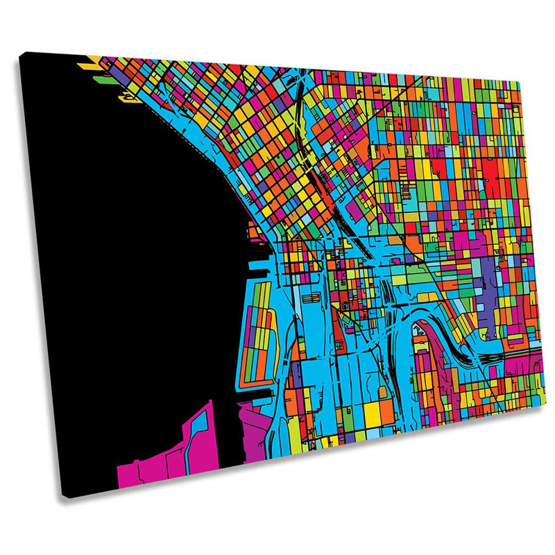 Seattle City Modern Map - Wrapped Canvas Print, 30.5cm H x 45.7cm W x 2cm D