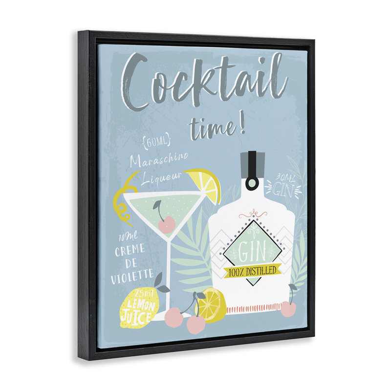 «Cocktail Time Gin Recipe», art mural encadré flottant par Angela Nickeas, H 31 po x l 25 po, Cadre flottant noir de jais