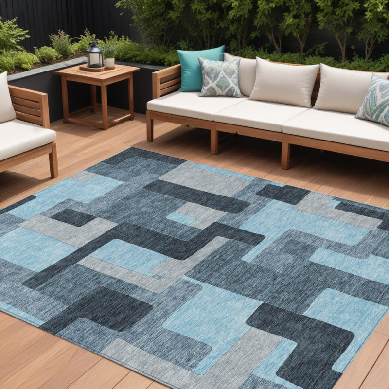 Tapis extérieur lavable à motif géométrique 10 pi x 14 pi gris