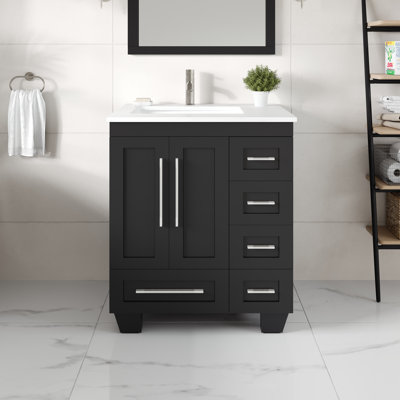 Loon 28 In. Espresso Single Sink Bath Vanity With Carrara Quartz Top And Undermount Porcelain Sink