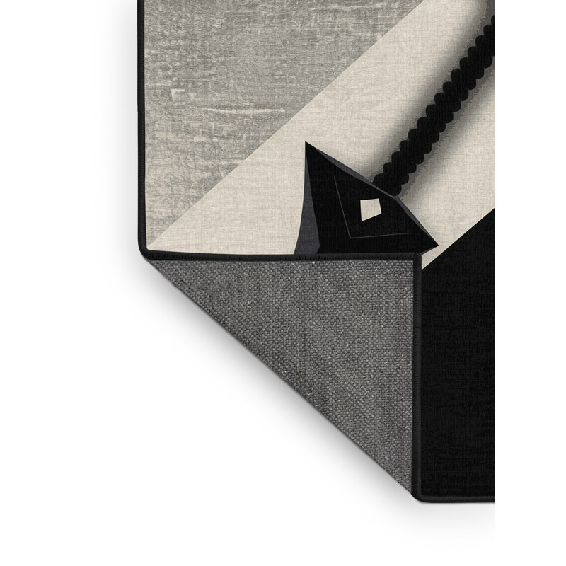Tapis gris doux et moelleux à motif géométrique moderne Dunklin Naginata, 7 x 10