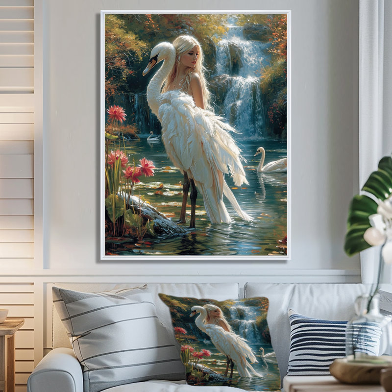 Le mystérieux mystère du cygne blanc, Toile encadrée flottée blanche, H 44 po x l 34 po x P 1,5 po