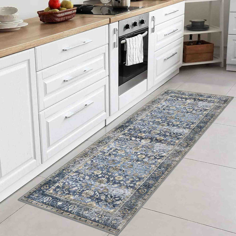 Tapis de cuisine lavables antidérapants, Bleu / gris / beige
