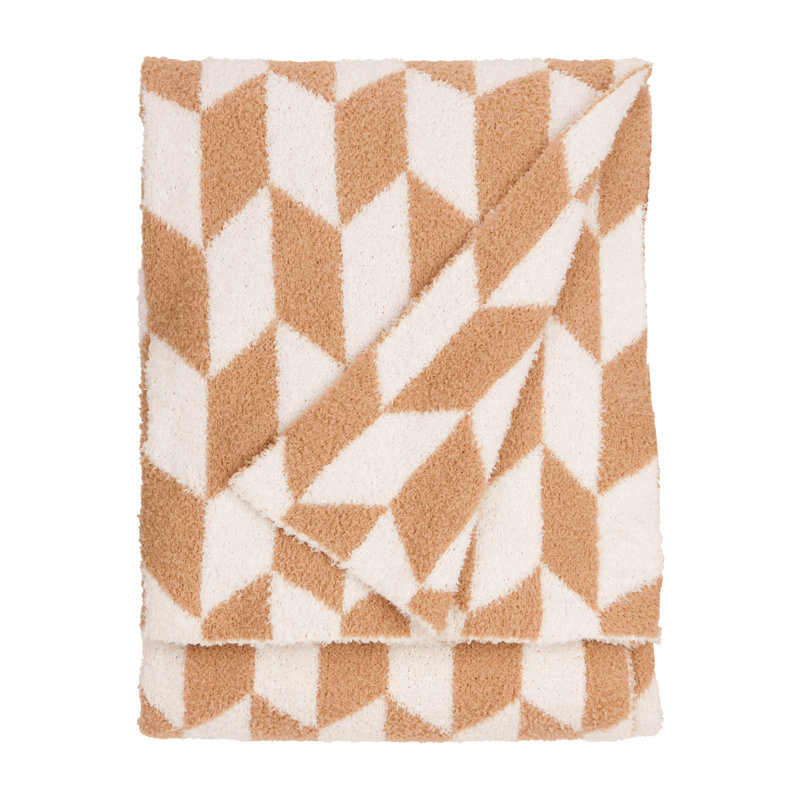 Olsen Knitted Throw Blanket, Beige/Brown Geometric