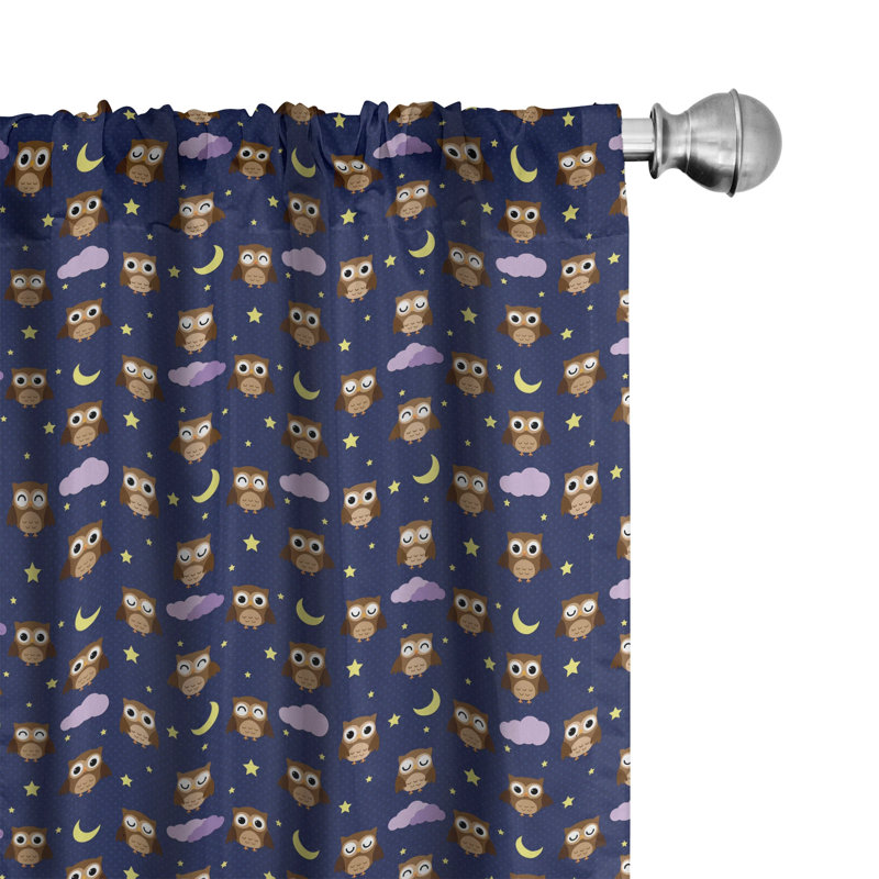 Indigo and Multicolor Owl Starry Night 63" Rod Pocket Curtains
