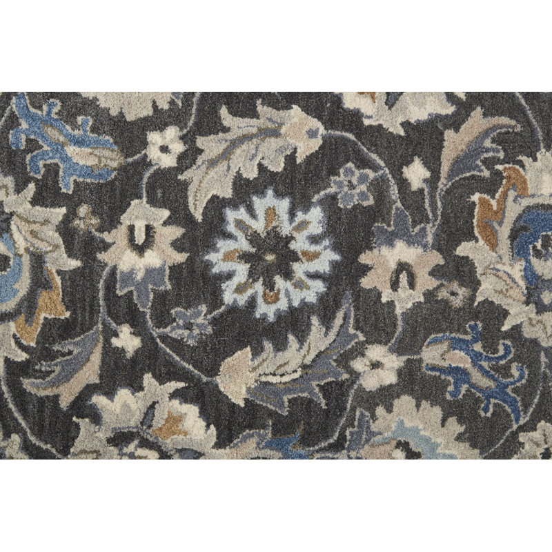 Azalea Wool Oriental Area Rug in Taupe/Blue/Ivory, Rectangle 5' x 8'