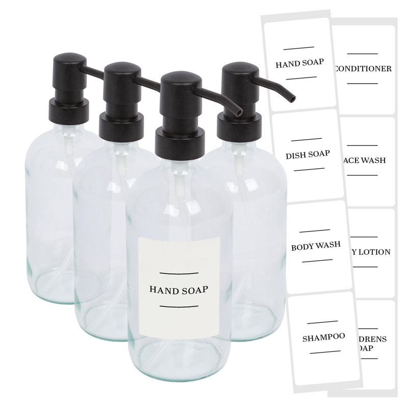 Glass Soap Dispensers with Labels - 500ml, Clear/White