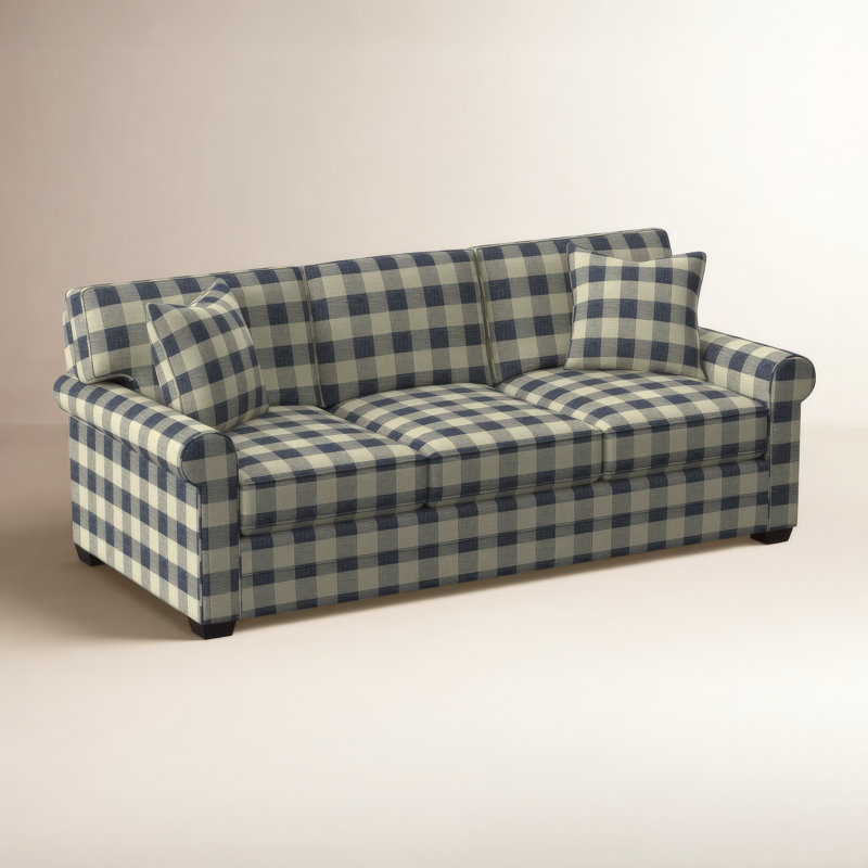 Bedford Upholstered 86'' Sofa, Java Finish, Blue Buffalo Check; 0120-61
