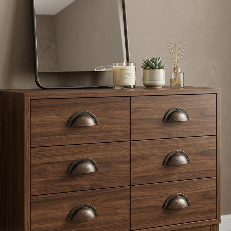 Set of Six Distressed Bronze Metal Cup Drawer Pull Knobs