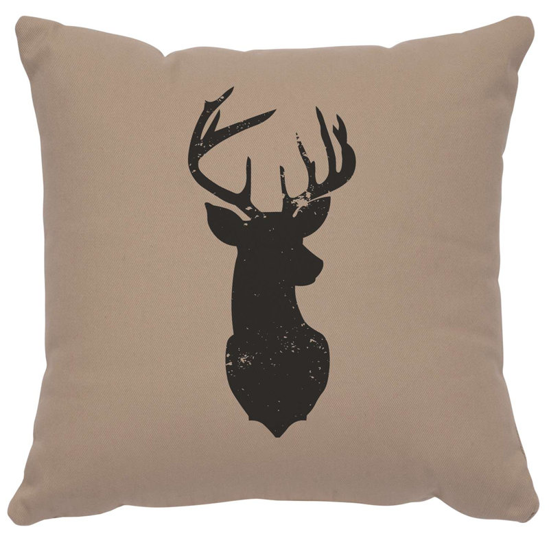 Coussin Wooded River Image - Silhouette de cerf - Coton chrome, Gris