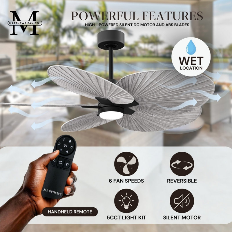 Alessandra Tropical - Five Blade Ceiling Fan - Matte White Finish - Matte White Blades, Barn Wood Tone, Matte Black