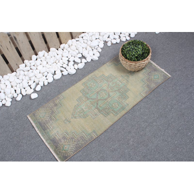 Vintage Turkish Anatolian Rug in Muted Green - Ideal for Entryway or Bedroom Decor