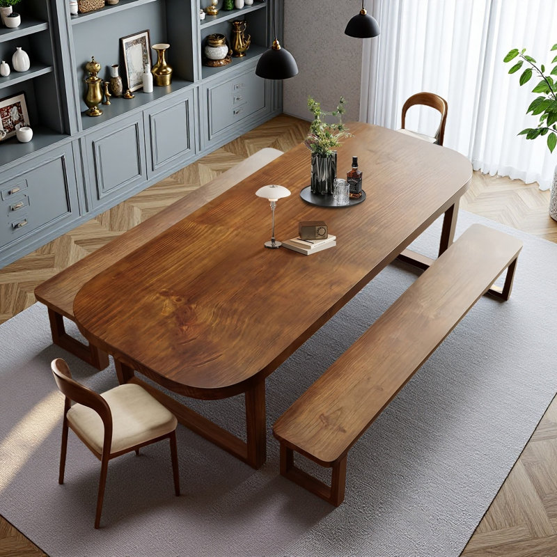 Brown Solid Wood Rectangular Dining Table, 29.53" H x 63" L x 27.56" W