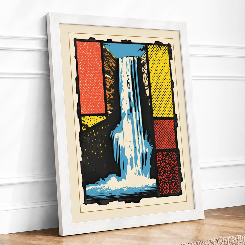 Waterfall in Fragments Geometric - Framed Print, A1 - 84.1 x 59.4 cm, White