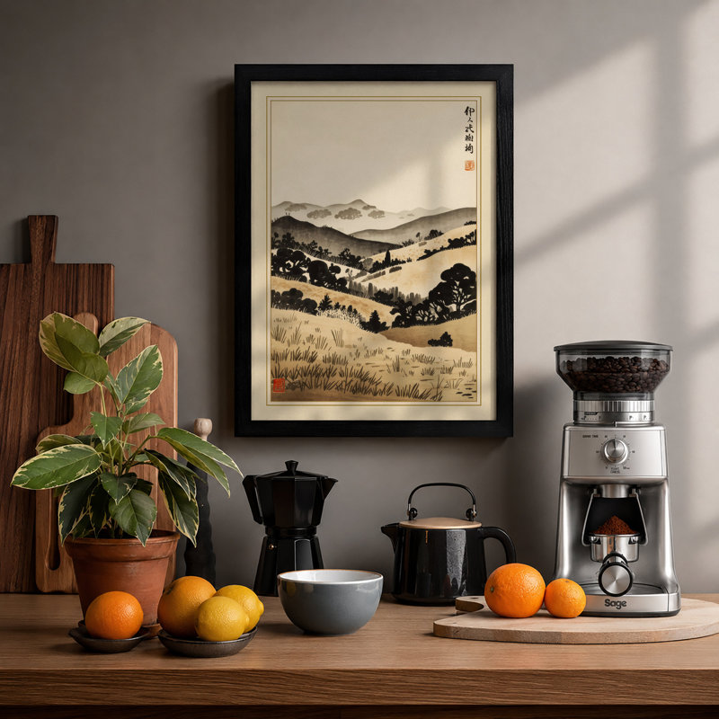 Mountain Grain Fields Japandi - Print, Black, A3 - 42.0 x 29.7 cm