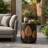 18.5" Boho Outdoor Lightweight Concrete Side Table Copper Leaf Pattern Cylinder Patio End Table Balcony Accent Furniture