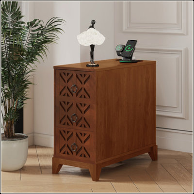 End Table With 3 Drawers, Corner Table With 2 Open Shelves, Tall Side Table For Bedroom And Corner