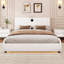Grand lit plateforme tapissier en similicuir grand format avec tête de lit épaisse, haut-parleurs Bluetooth et lumière DEL RVB, aucun sommier nécessaire, blanc