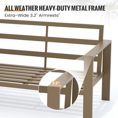 6-Piece Outdoor L-Shape Patio Conversation Set with 6" Thick Olefin Cushions,Metal Frame,  Coffee Table, Seats 4 or 5