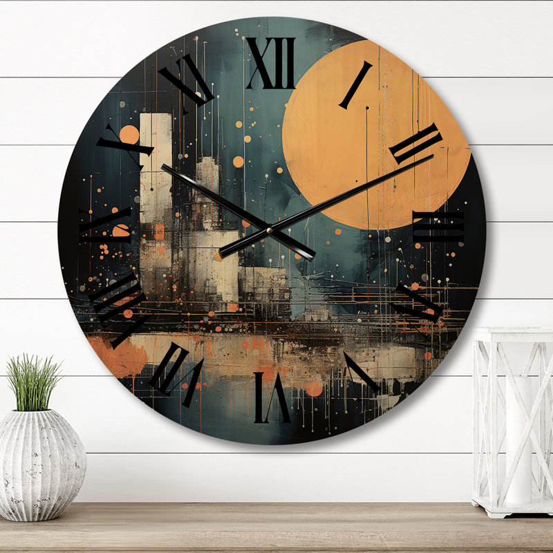Horloge murale surdimensionnée en bois Teal Power Plants Energy - Abstract, Moyenne