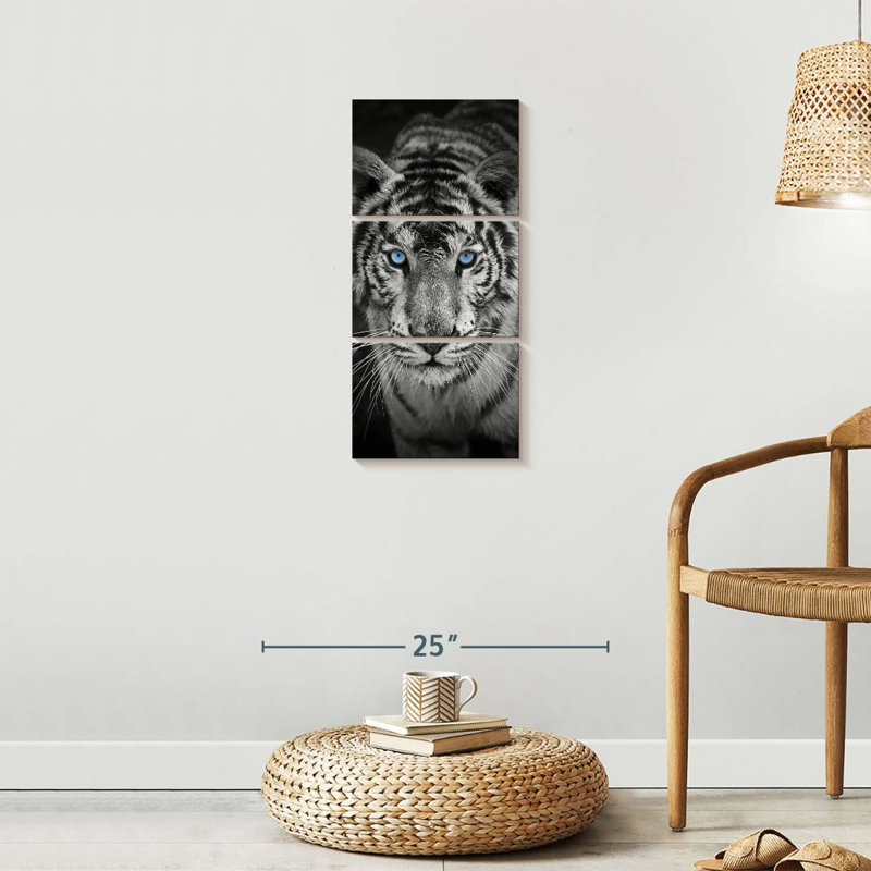 Tigre bleu sur toile, ensemble de 3 pièces, H 27 po x l 12 po x P 1 po