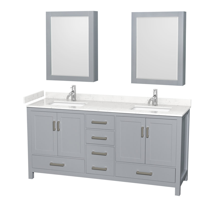 Ensemble de meuble-lavabo double 72 po Sheffield, Marbre de culture de Carrare, Gris
