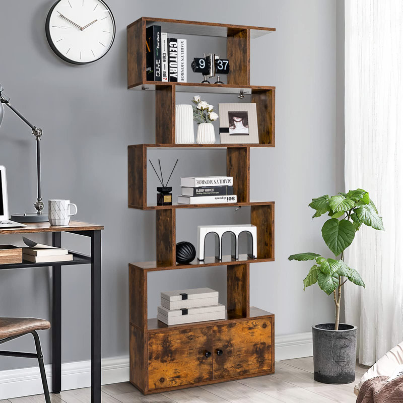 Elodia 183cm H x 70cm W Geometric Bookcase, Rustic Brown