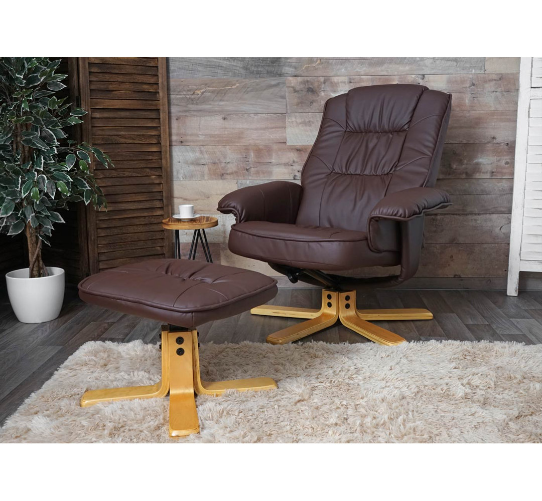 Relaxsessel M56, Fernsehsessel TV-Sessel Mit Hocker, Kunstleder Eukalyptus Holz