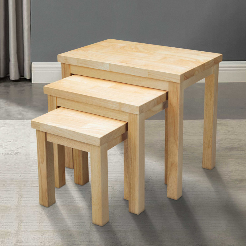 Ensemble de 3 tables gigognes rectangulaires avec cadre en bois, brun naturel