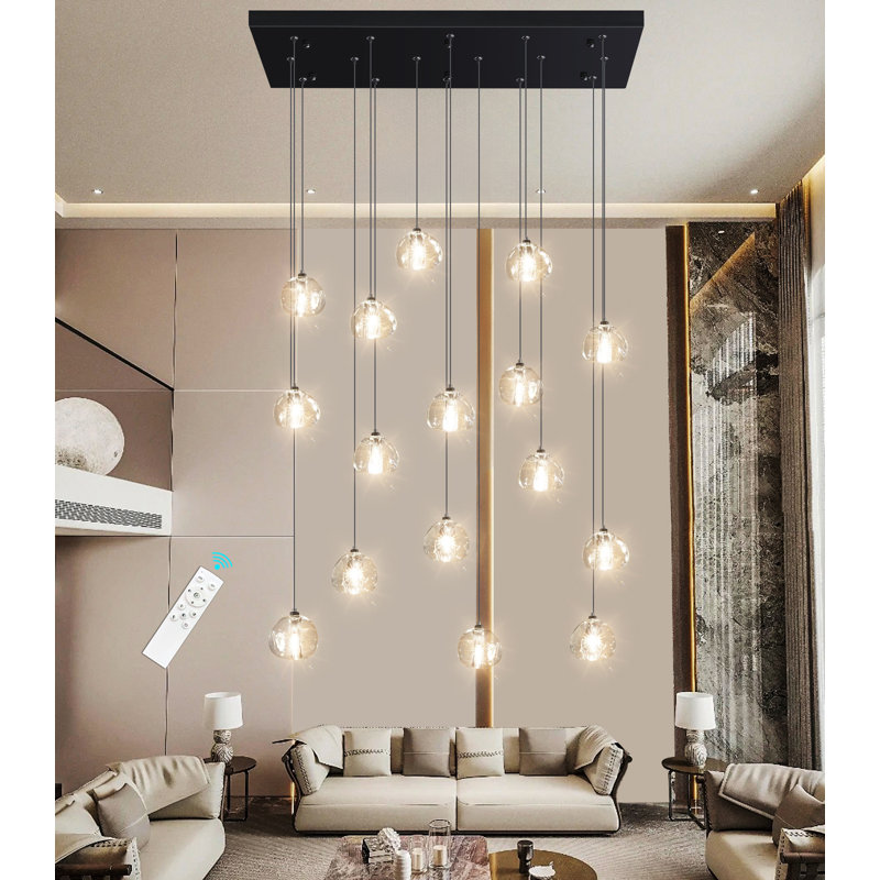 16-Light Dimmable LED Rectangular Crystal Chandeliers, Noir mat