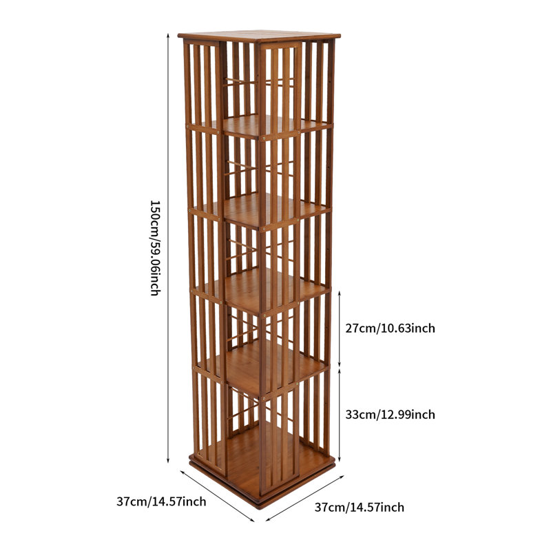 5-Tier Rotatable Bookshelf Floor Standing Book Storage Display Rack, Tan