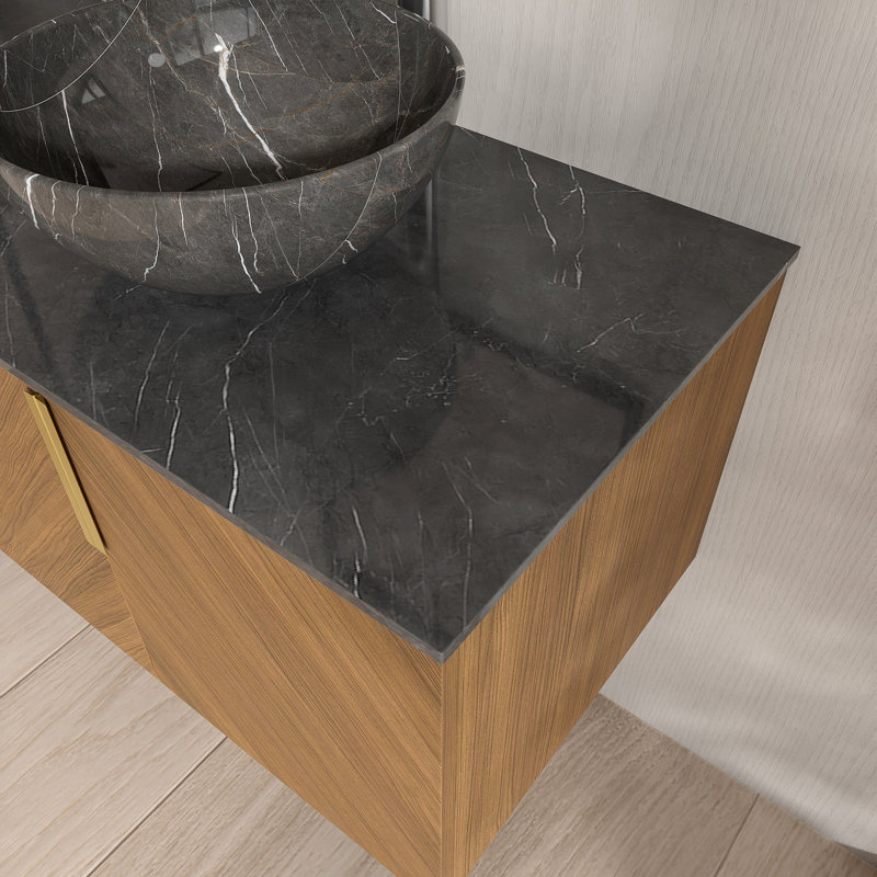 Ensemble de meuble-lavabo mural 60 po avec comptoir en marbre 60 po