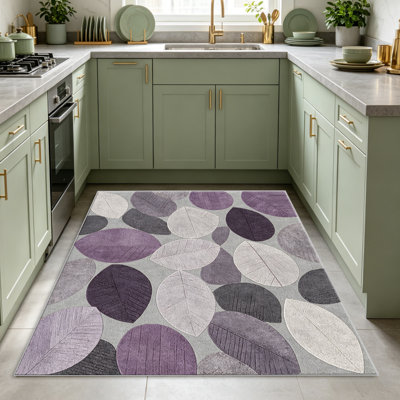Tapis gris lavande à feuilles abstraites - facile à nettoyer, lavable à la machine, doux et confortable; convient aux tapis de porte, aux cuisines, aux salons, aux chambres à coucher, aux couloirs et aux buanderies. Tapis facile à nettoyer et durable pour la décoration intérieure.